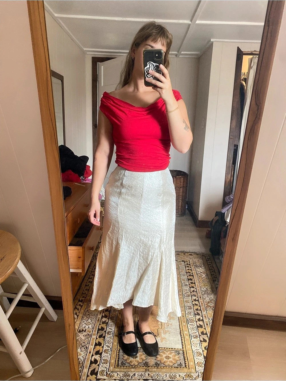 Vintage Cielera Textured Midi Skirt in White Size Medium